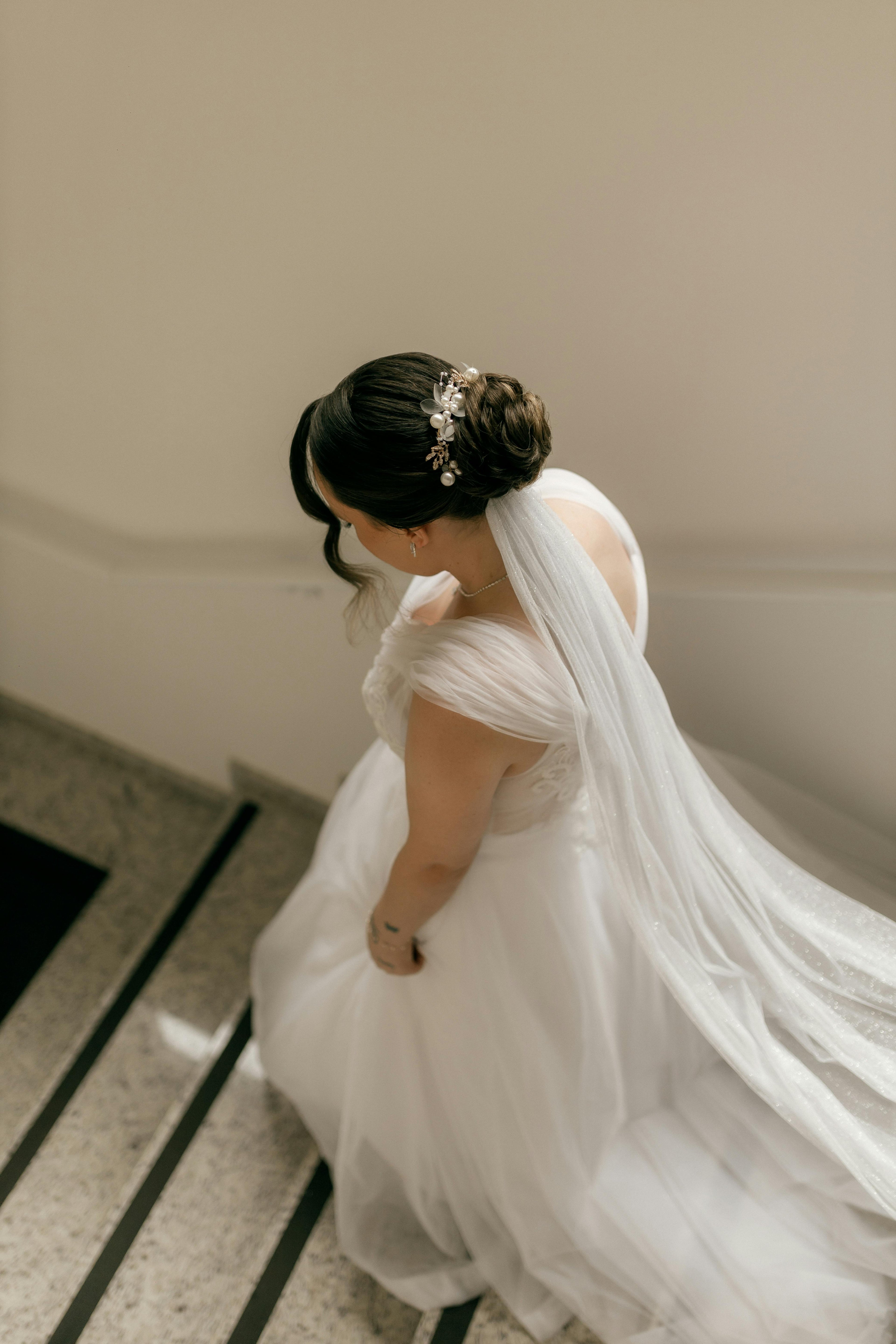 Bride walking down the stairs