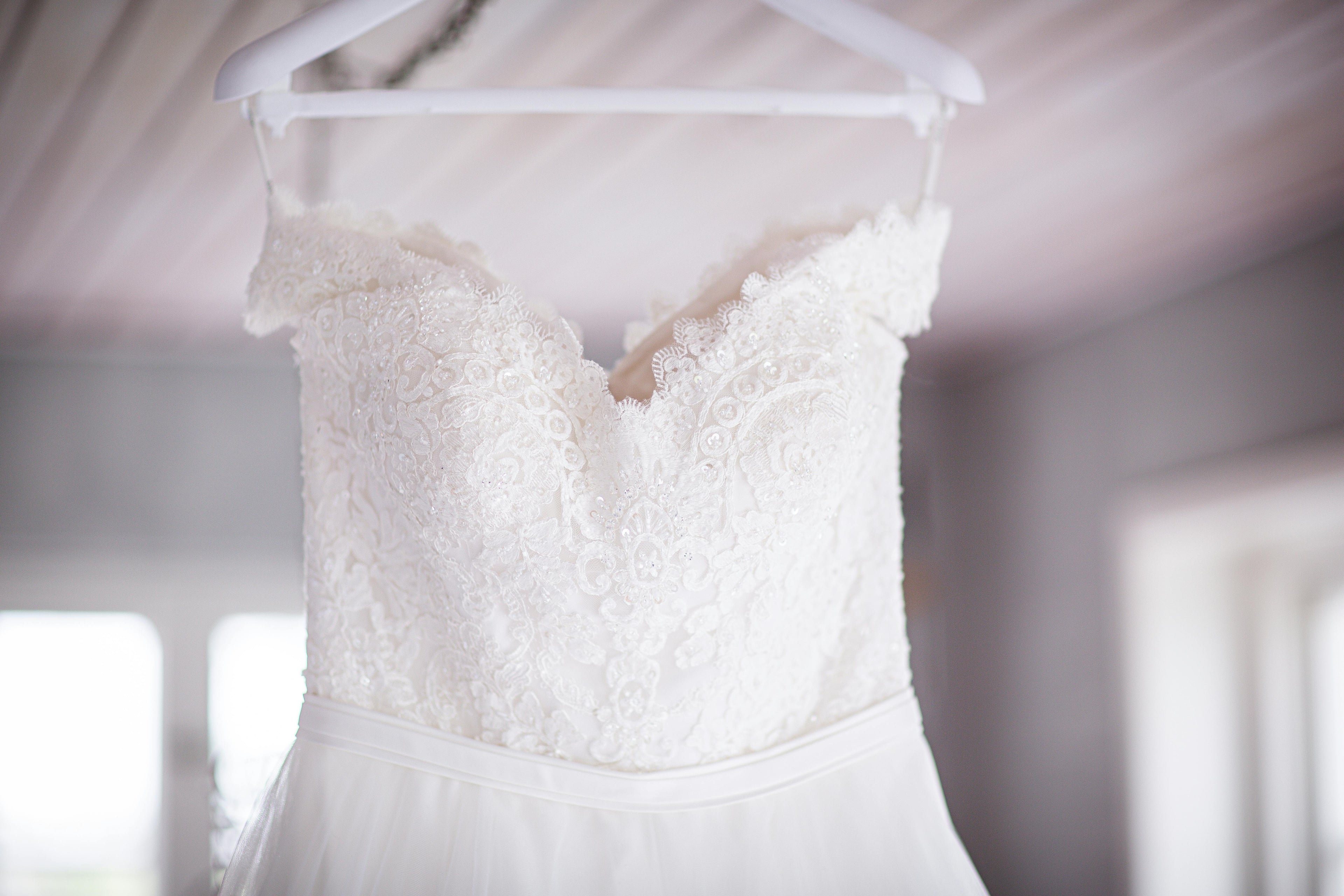 Hanging wedding dress