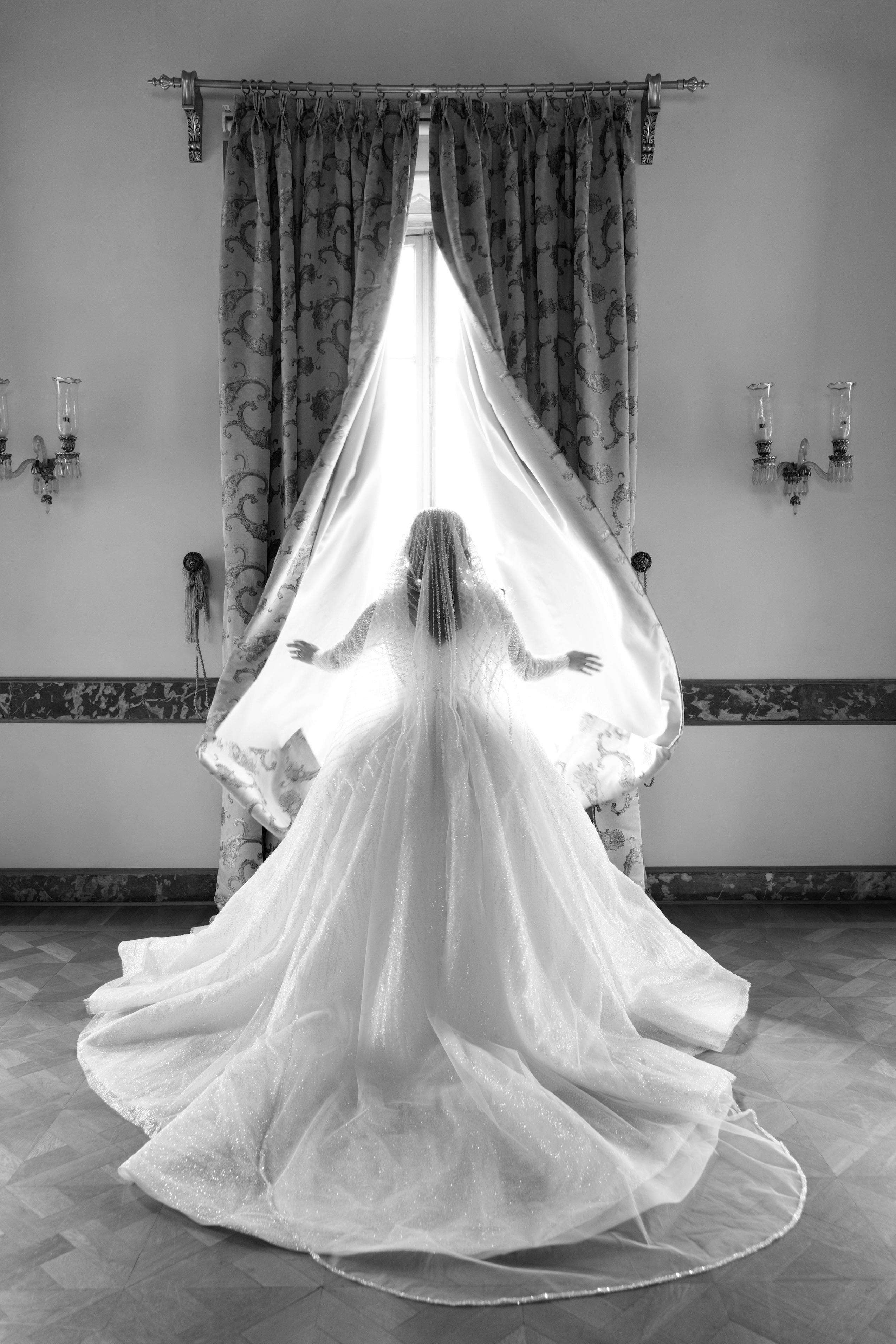 Bride looking out of the window