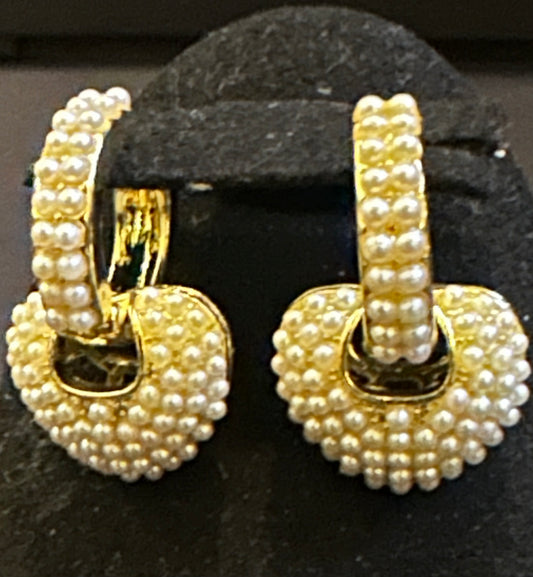 Small Hoop / Heart Pearl Earrings