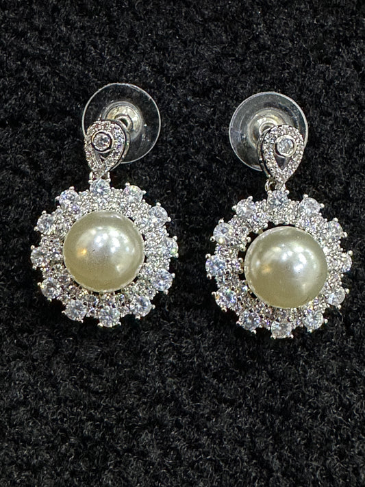 Round Crystal / Pearl Drop Earrings