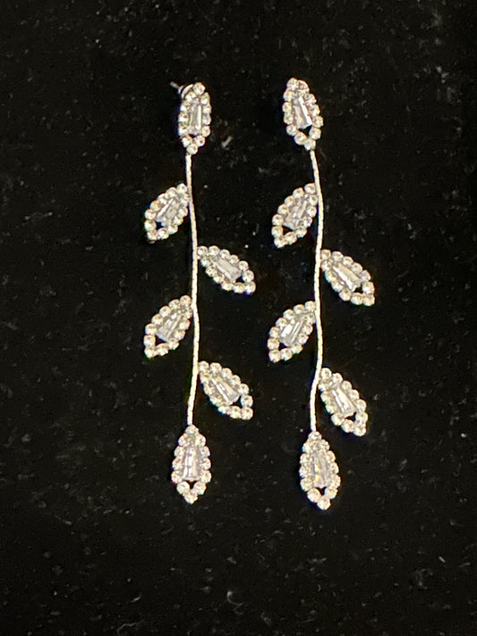 Long Silver Petal Drop Earrings