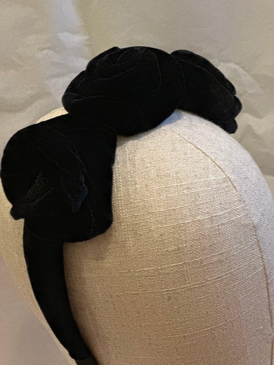 Black Velvet Roses Headband