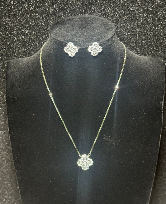 Daisy Flower Crystal Earrings Pendant Set