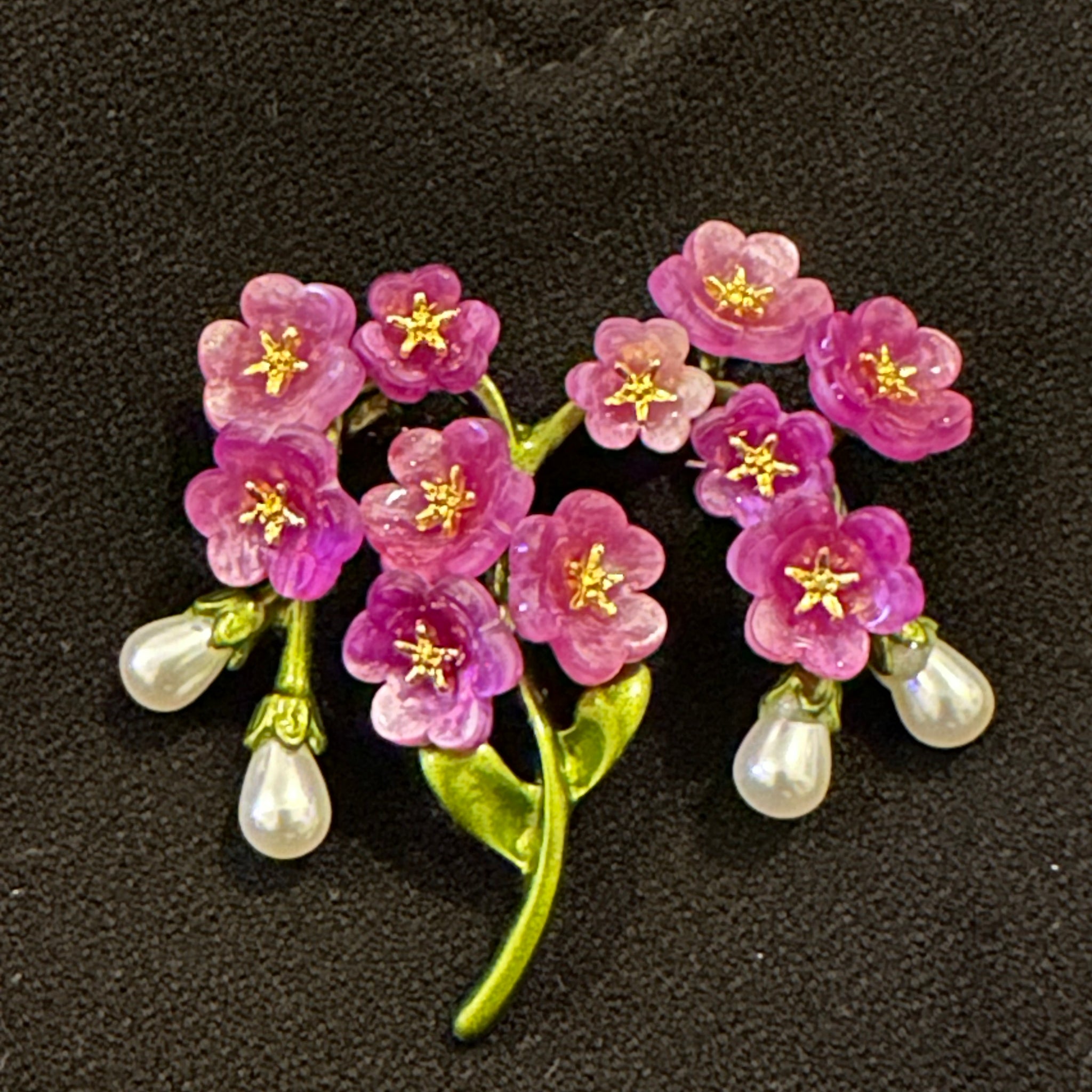 Ceramic Flower and Pearl Brooch