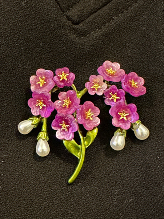 Ceramic Flower and Pearl Brooch