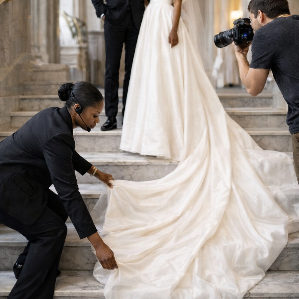mobile bridal dresser steaming wedding dress London hotel bride preparation