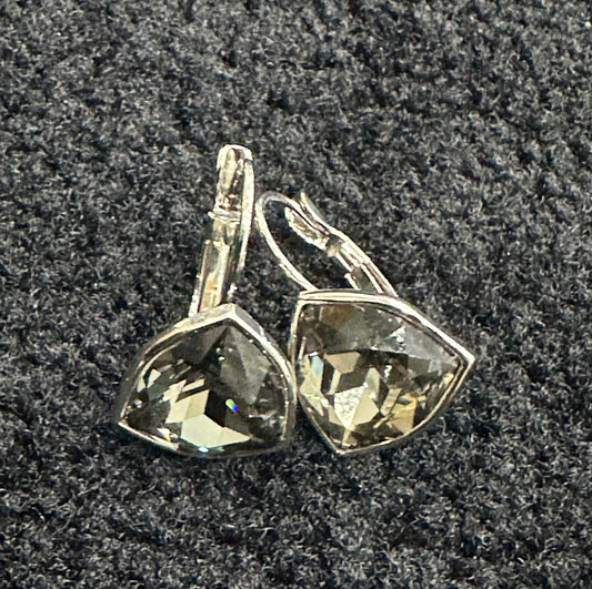 Smoky Grey Crystal Triangle Earrings