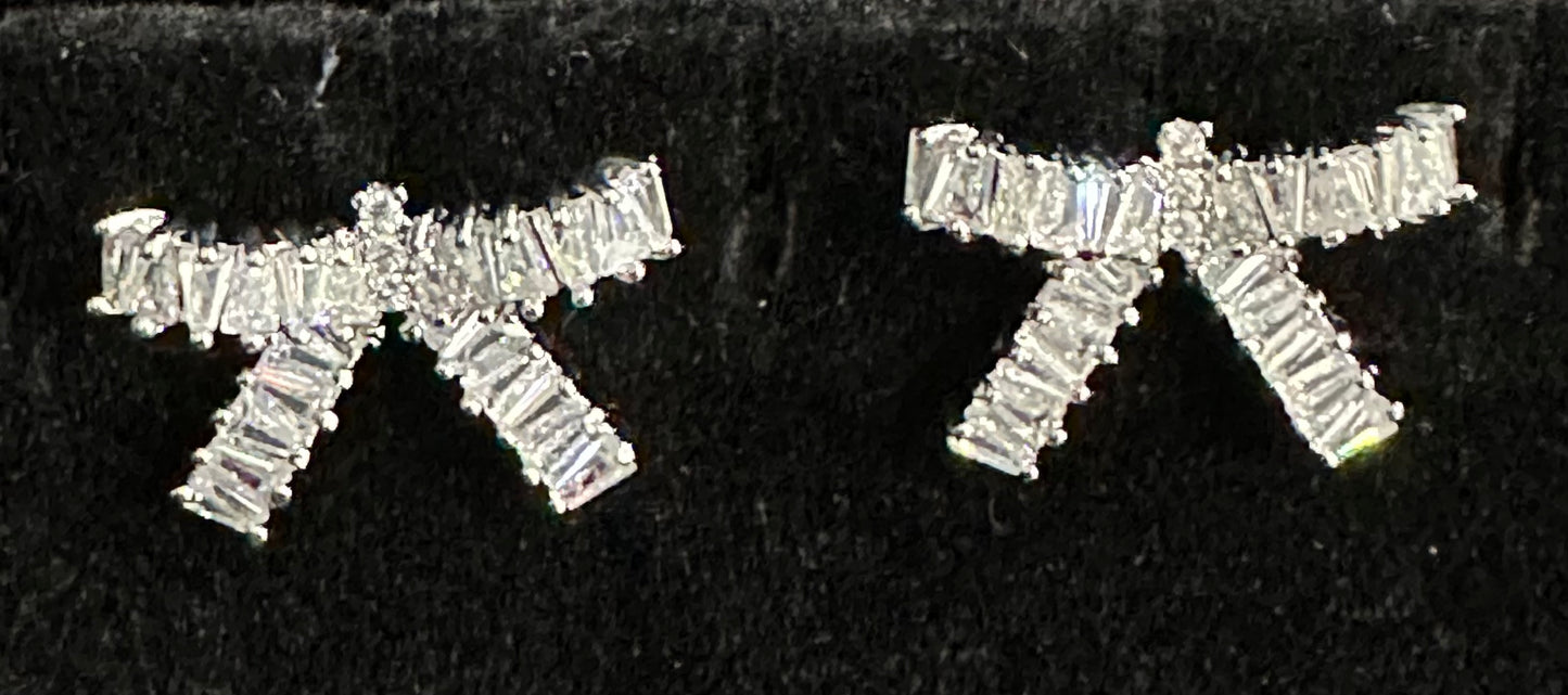 Bow Baguette Crystal Stud Earrings