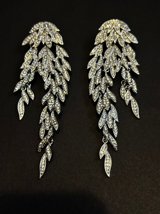 Feathered Pattern Crystal Earrings