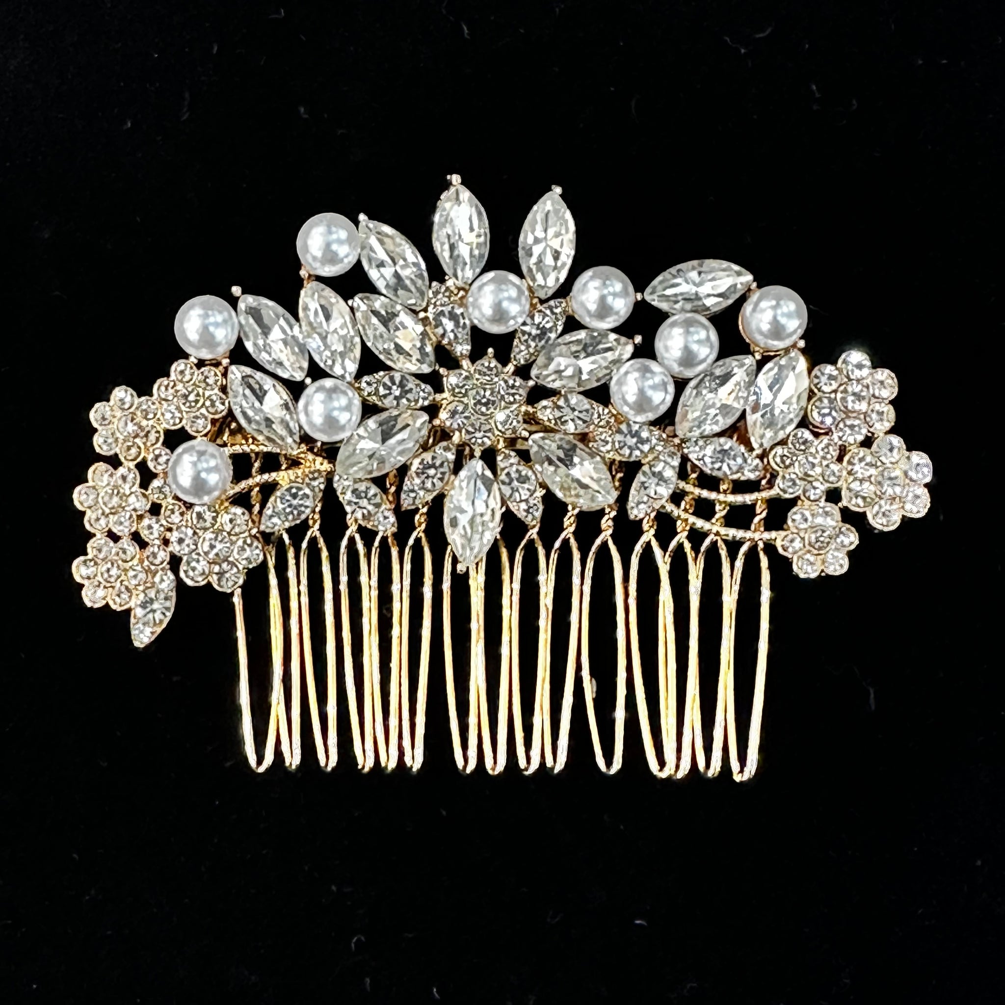 Floral Pattern Gold Pearl Hair Comb