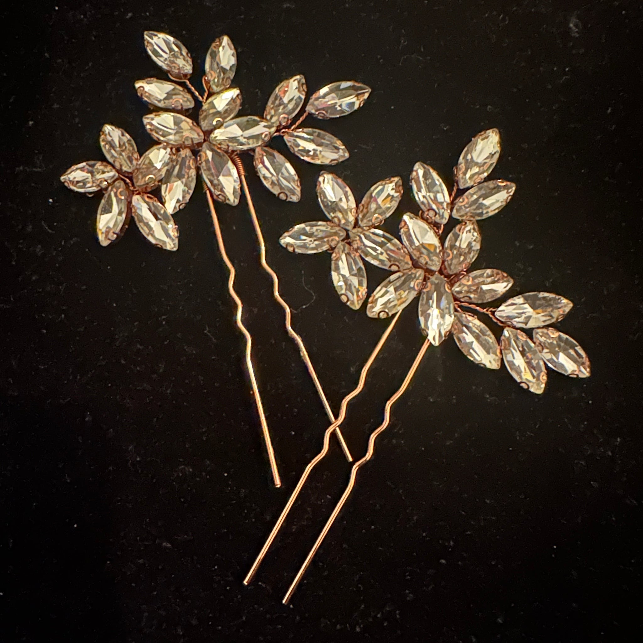 Rose Gold Colour Crystal Hair Pins Set of 2