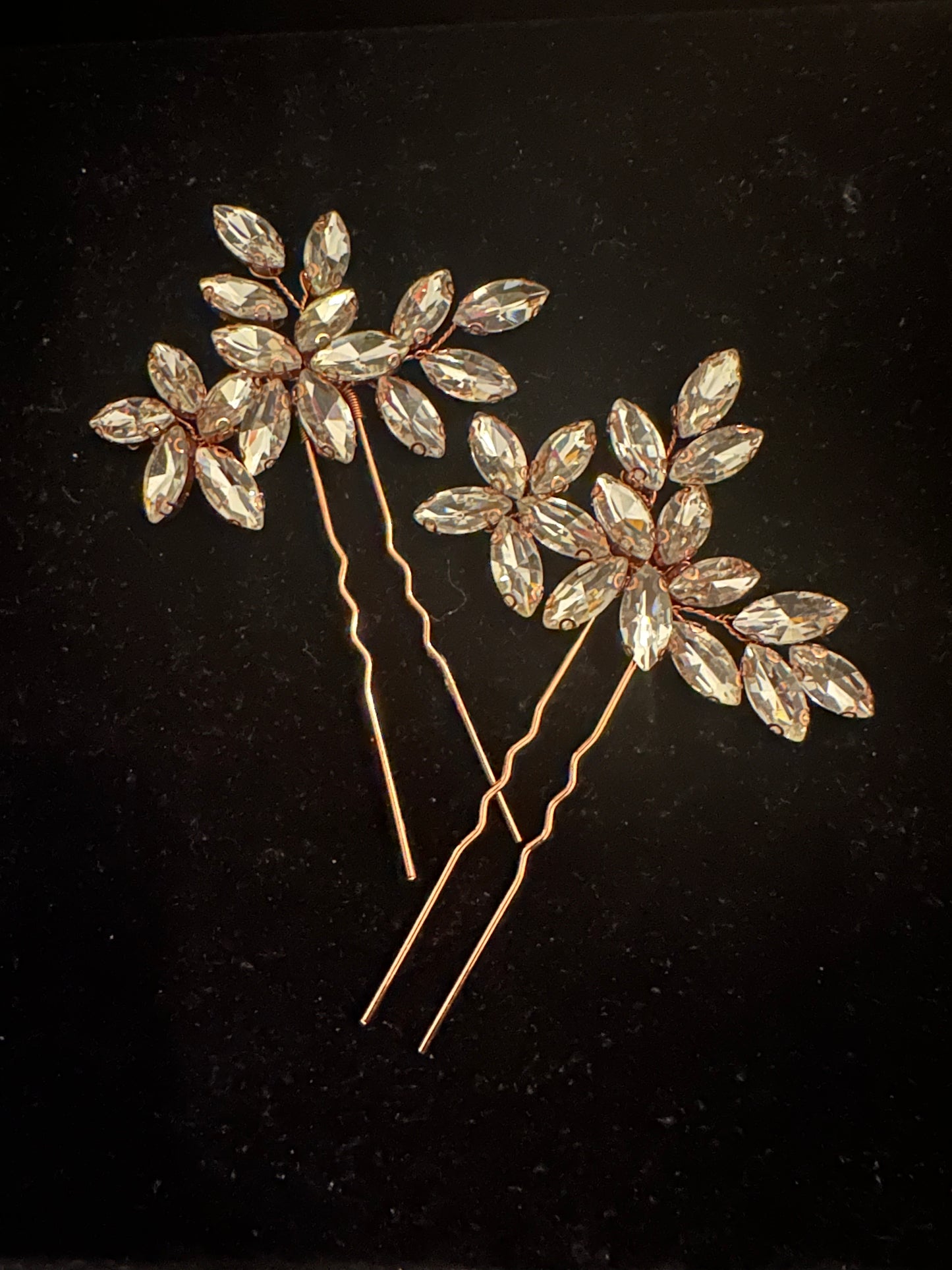 Rose Gold Colour Crystal Hair Pins Set of 2