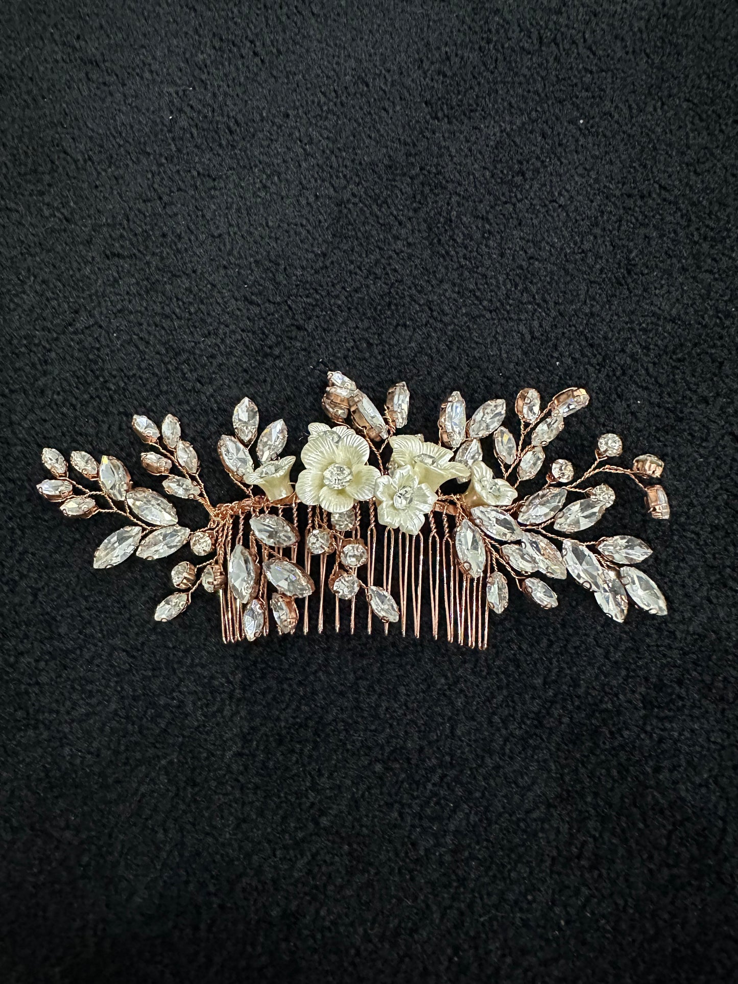 Large Rose Gold Flowers and Petals Hair Comb