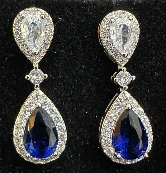Double Teardrop Blue Crystal Earrings