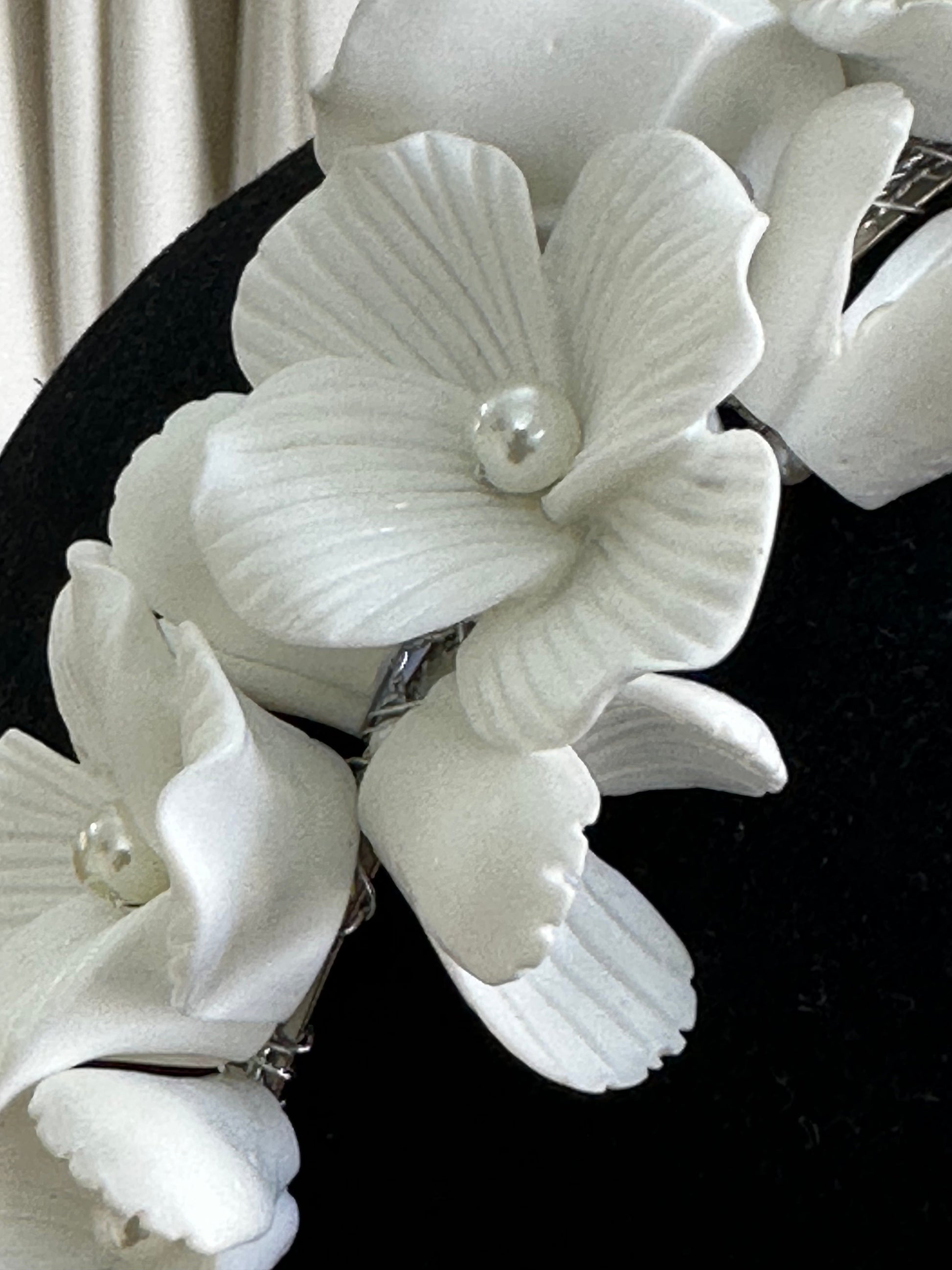 Clay Flowers and Pearls Silver Headband - HANDMADE