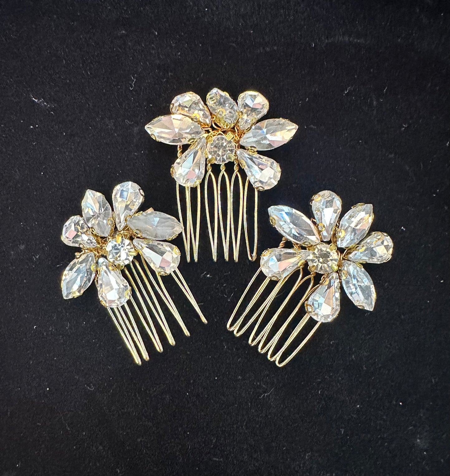 Gold Crystal Mini Hair Comb Set of 3 - HANDMADE