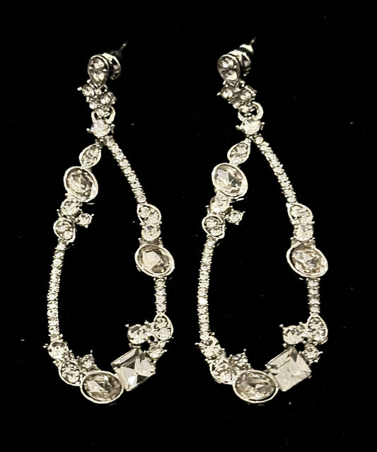 Thin Silver Hollow Drop Earrings