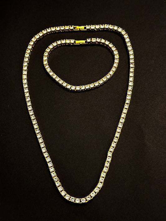 Tennis Necklace and Bracelet Set - Gold