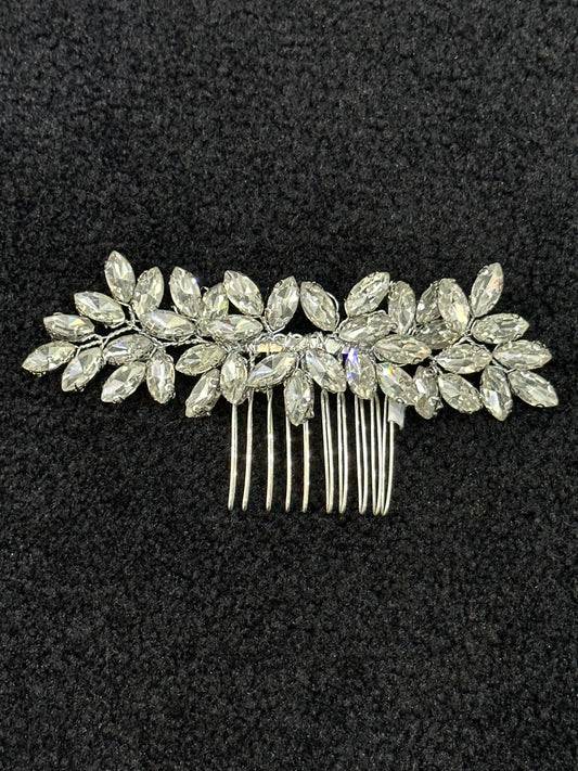 Medium Size Silver Crystal Hair Comb