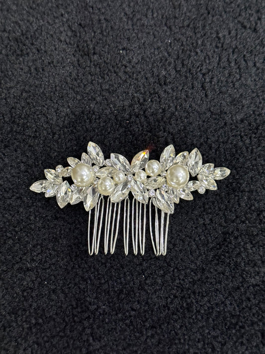 Silver Crystal and Pearl Hair Comb