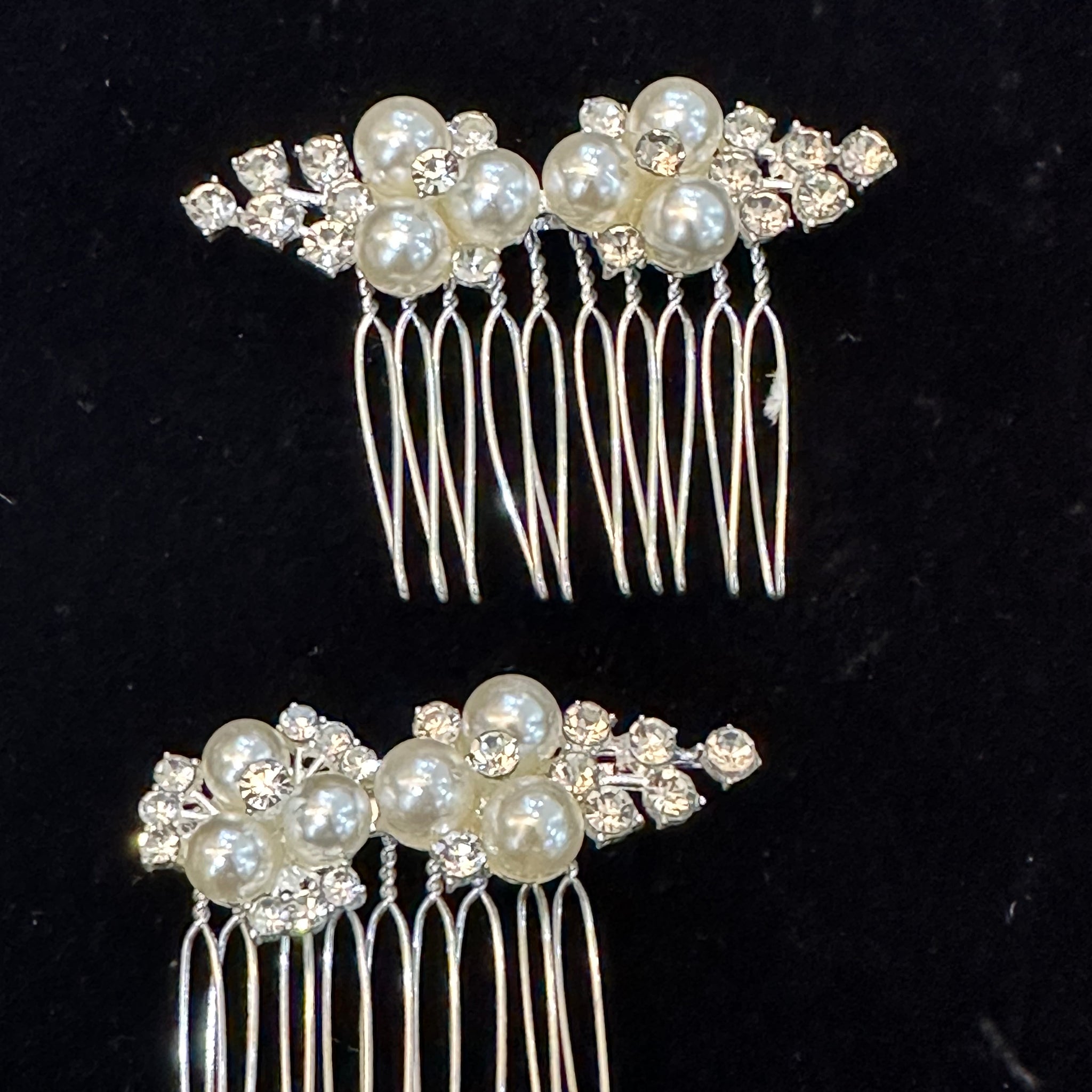 Silver Pearl and Crystal Hair Comb Set of 2