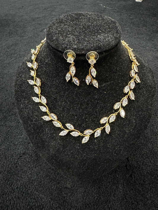 Large Gold Crystal Vine Necklace and Earrings Set