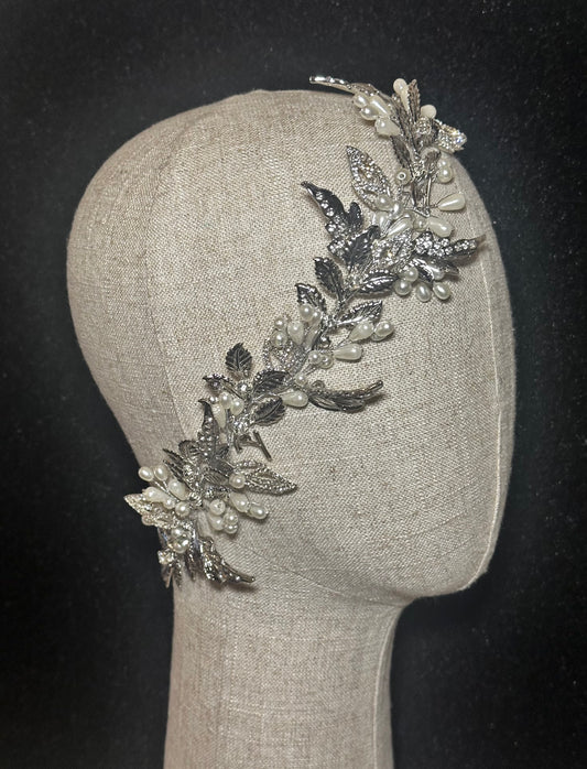 Silver Pearl and Leaf Headpiece