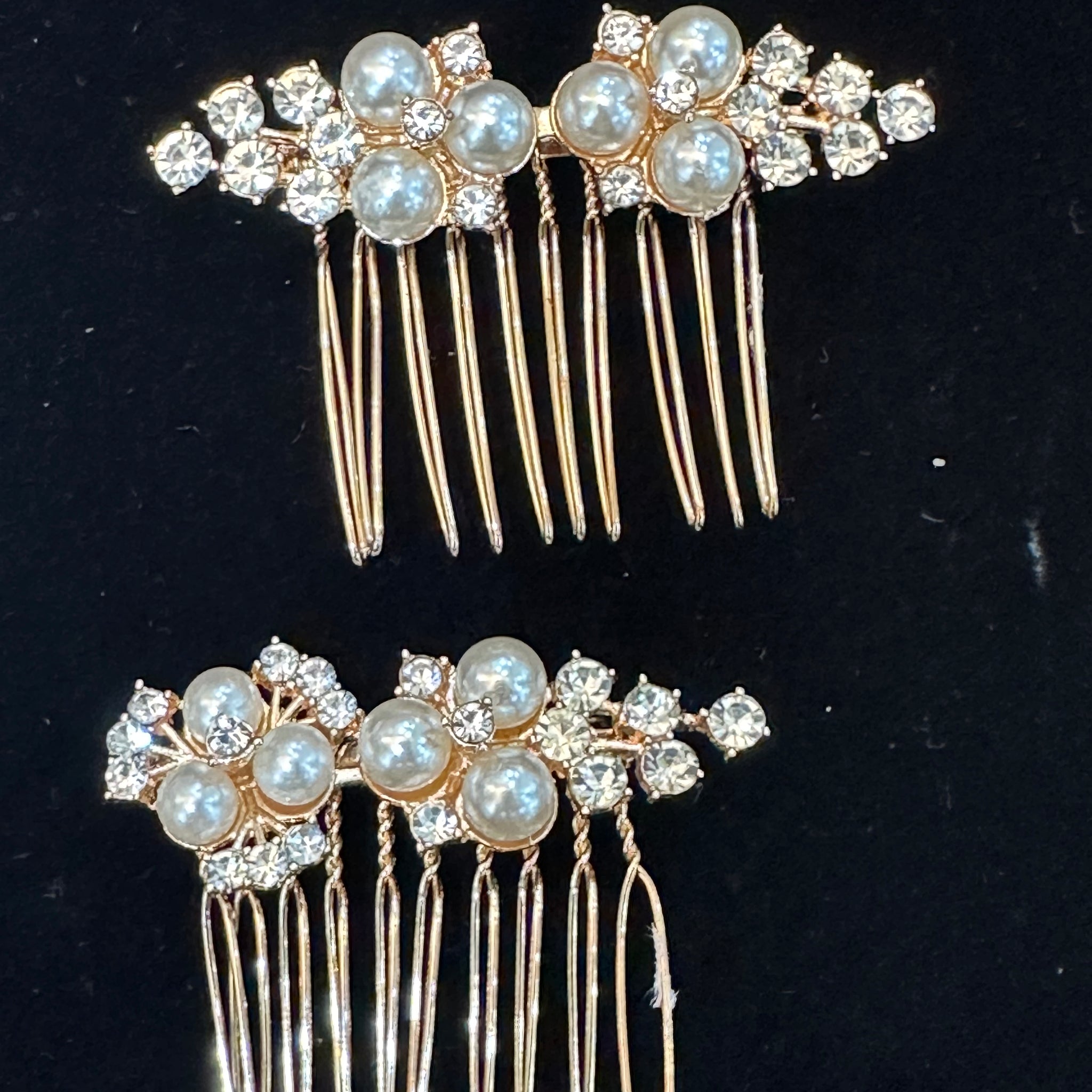 Rose Gold Pearl and Crystal Hair Comb Set of 2