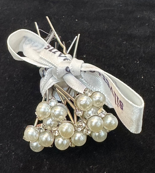 Silver Crystal Pearl Hair Pins