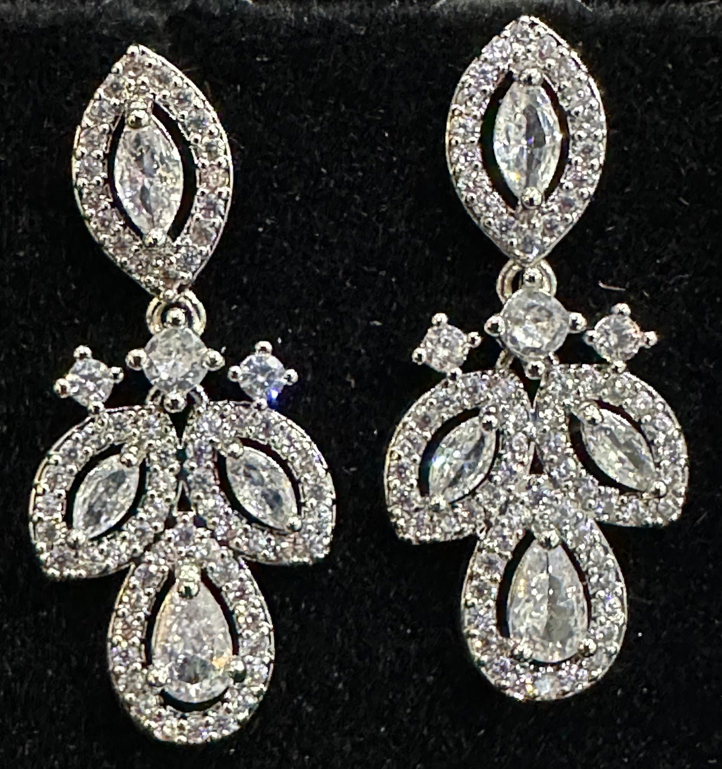 4 Petal CZ Water Drop Earrings