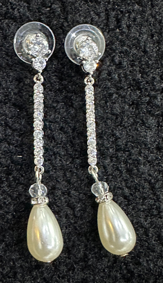 Long Crystal Pearl Drop Earrings