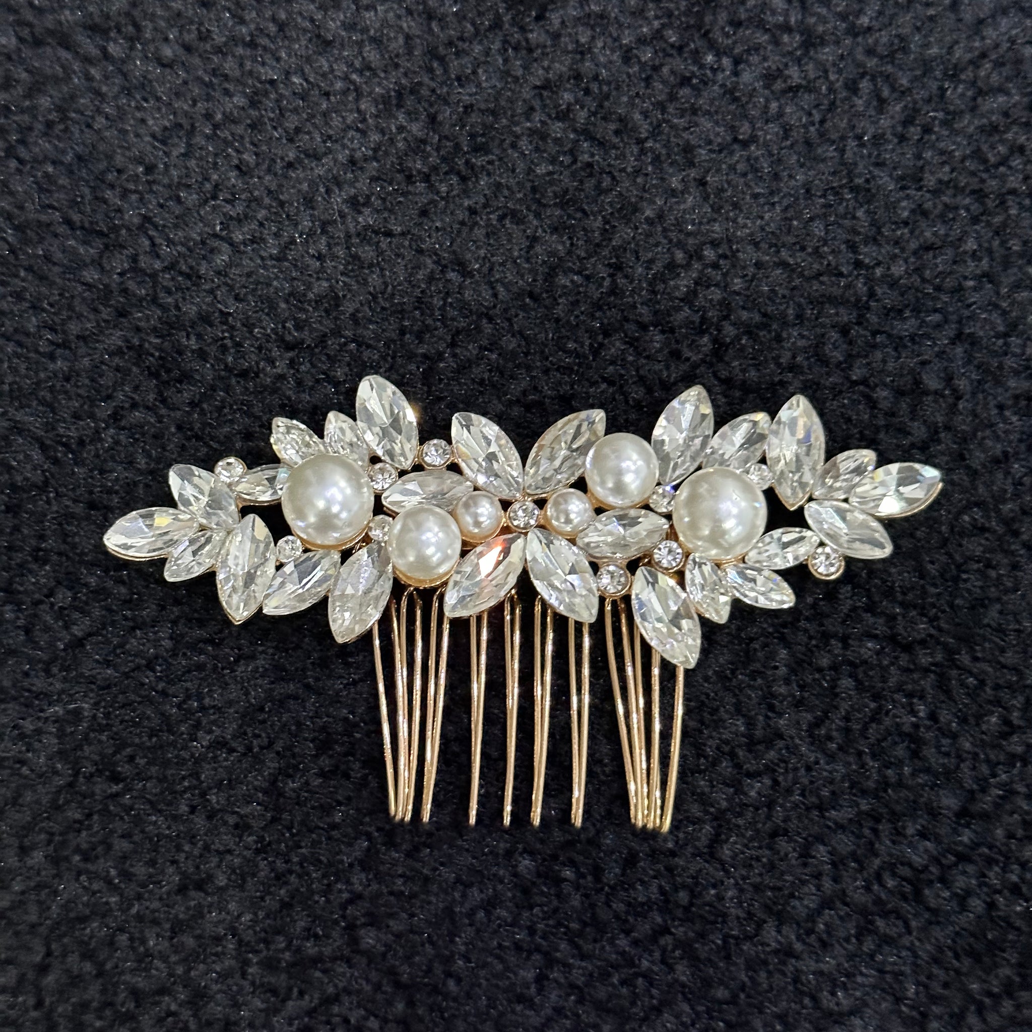 Gold Crystal and Pearl Hair Comb