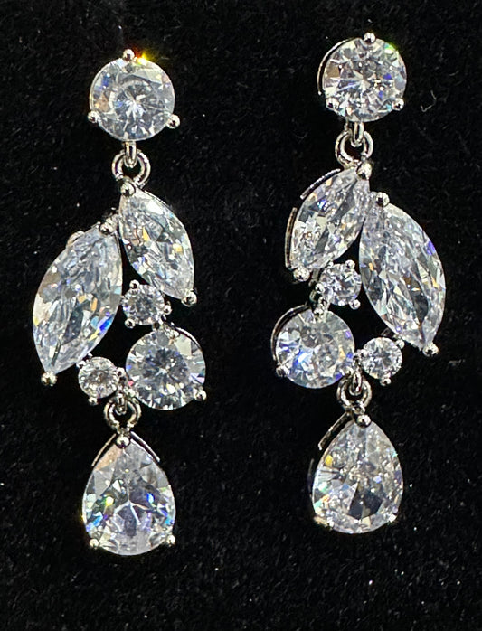 Double Petal Crystal Drop Earrings