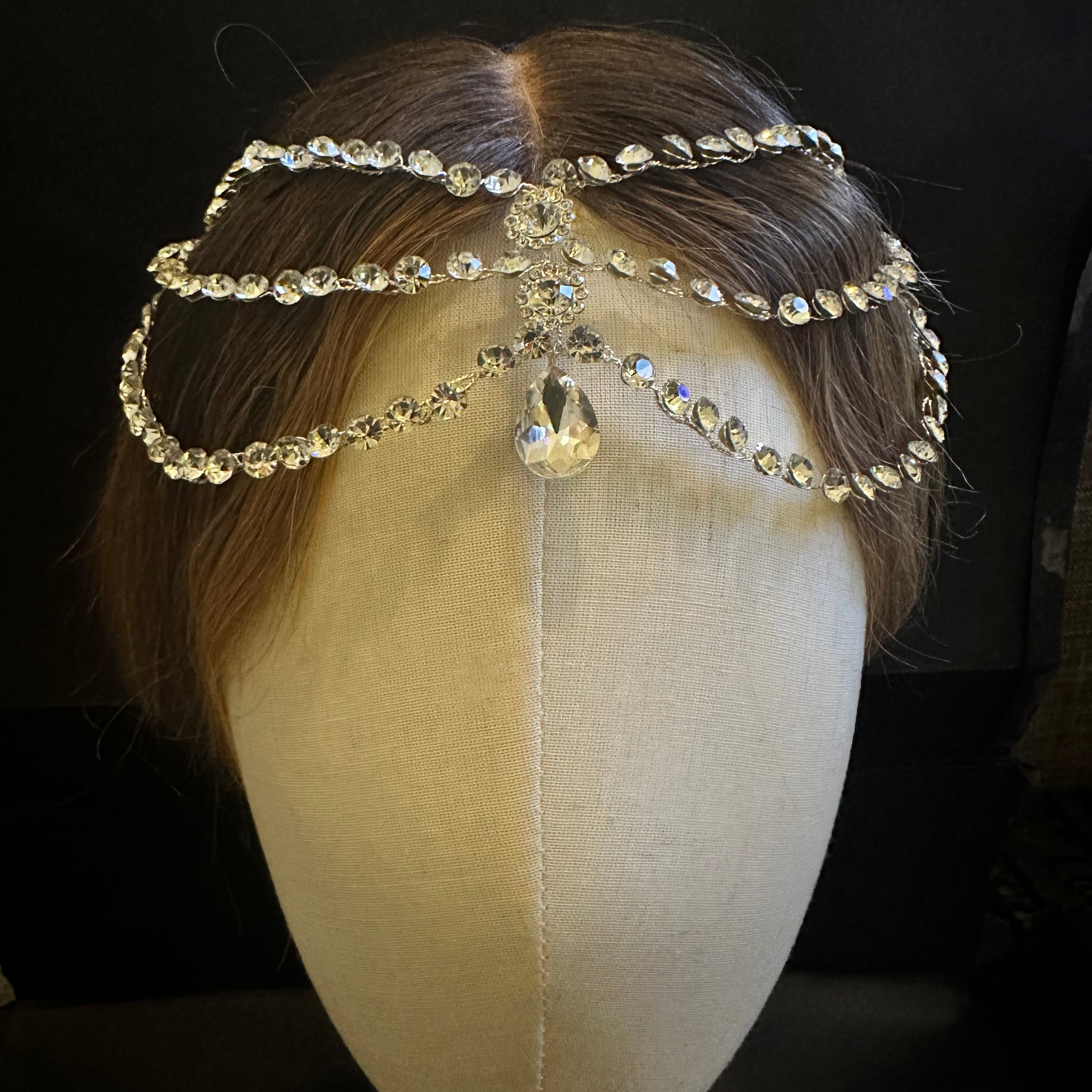 3 Row Crystal Teardrop Headpiece