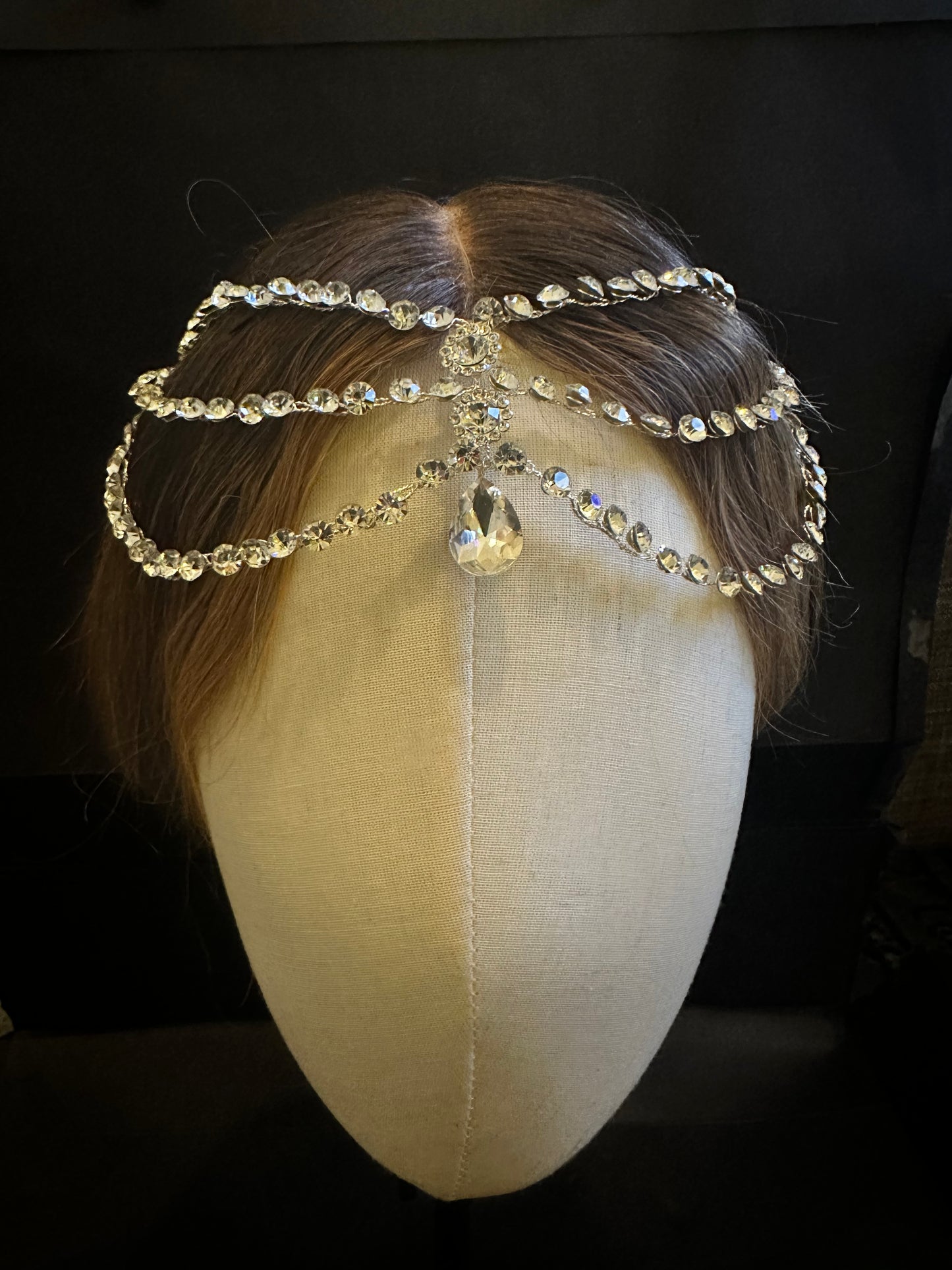 3 Row Crystal Teardrop Headpiece