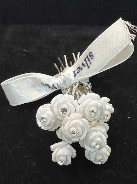 White Rose Diamanté Hair Pins x 6