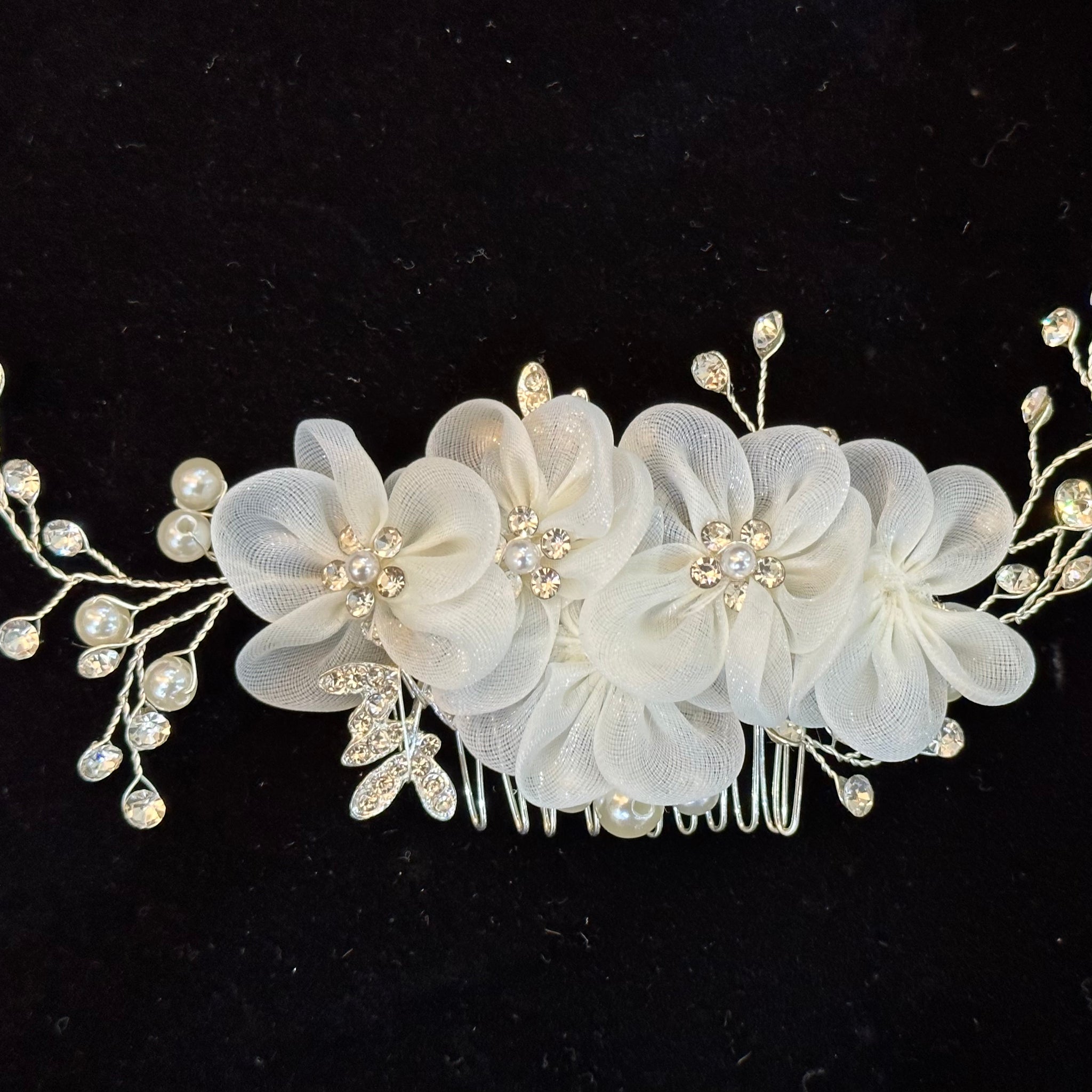 Fabric Flower and Imitation Pearl Hair Comb