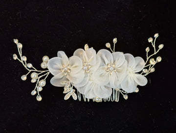 Fabric Flower and Imitation Pearl Hair Comb