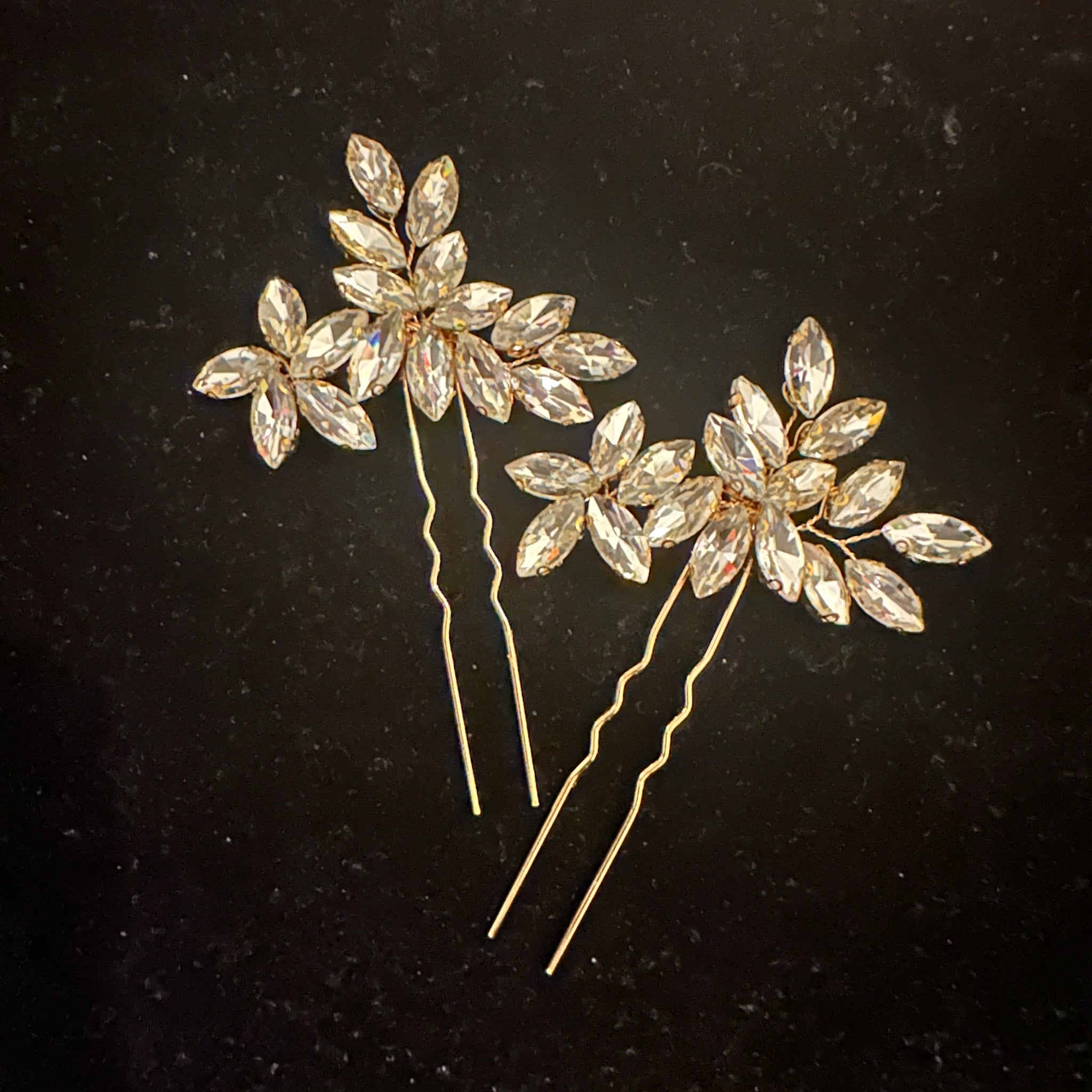 Gold with Clear Crystal Hair Pins Set of 2