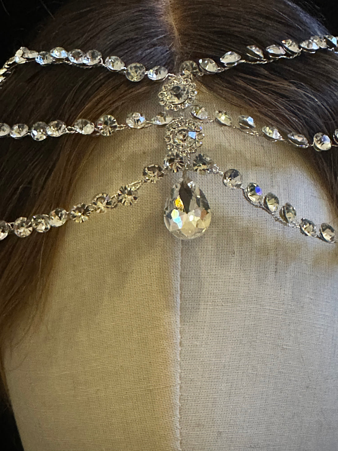 3 Row Crystal Teardrop Headpiece