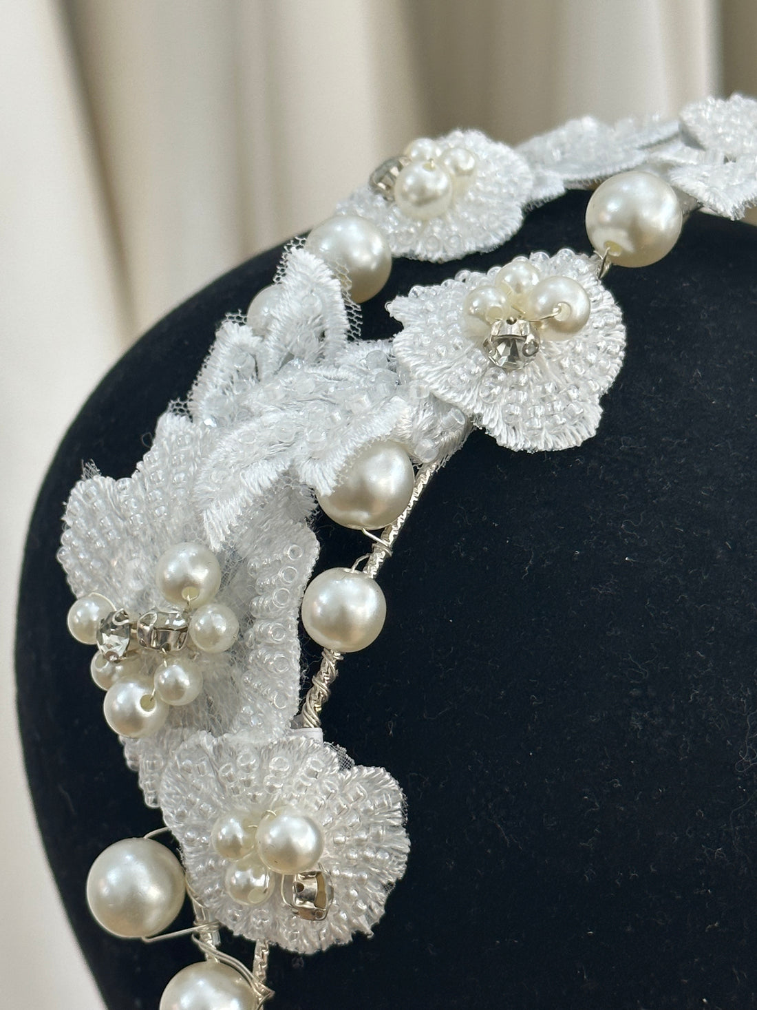 White Flower Pearl Headband