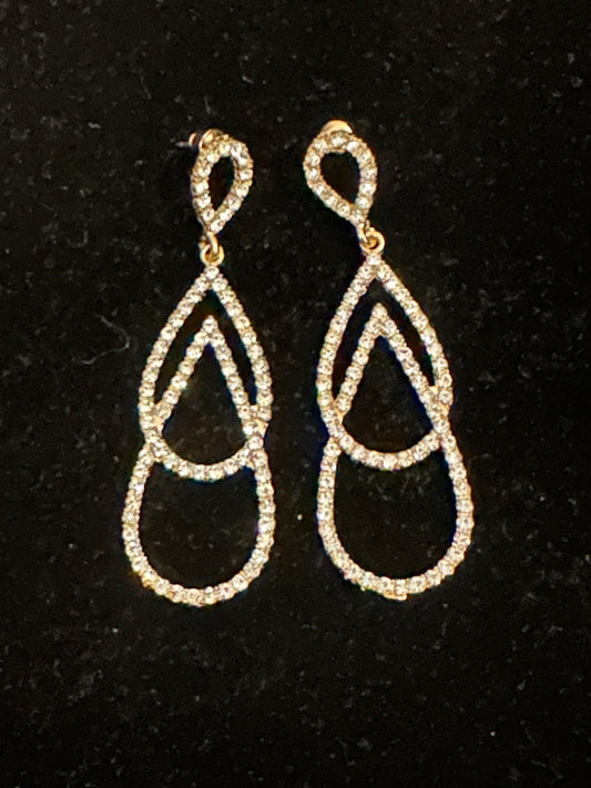 Gold Triple Teardrop Crystal Earrings