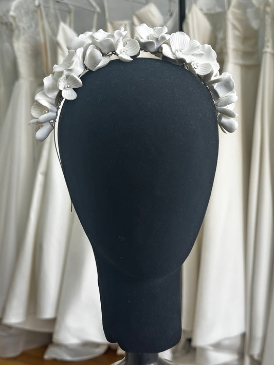 Flowers / Pearls Silver Headband - HANDMADE