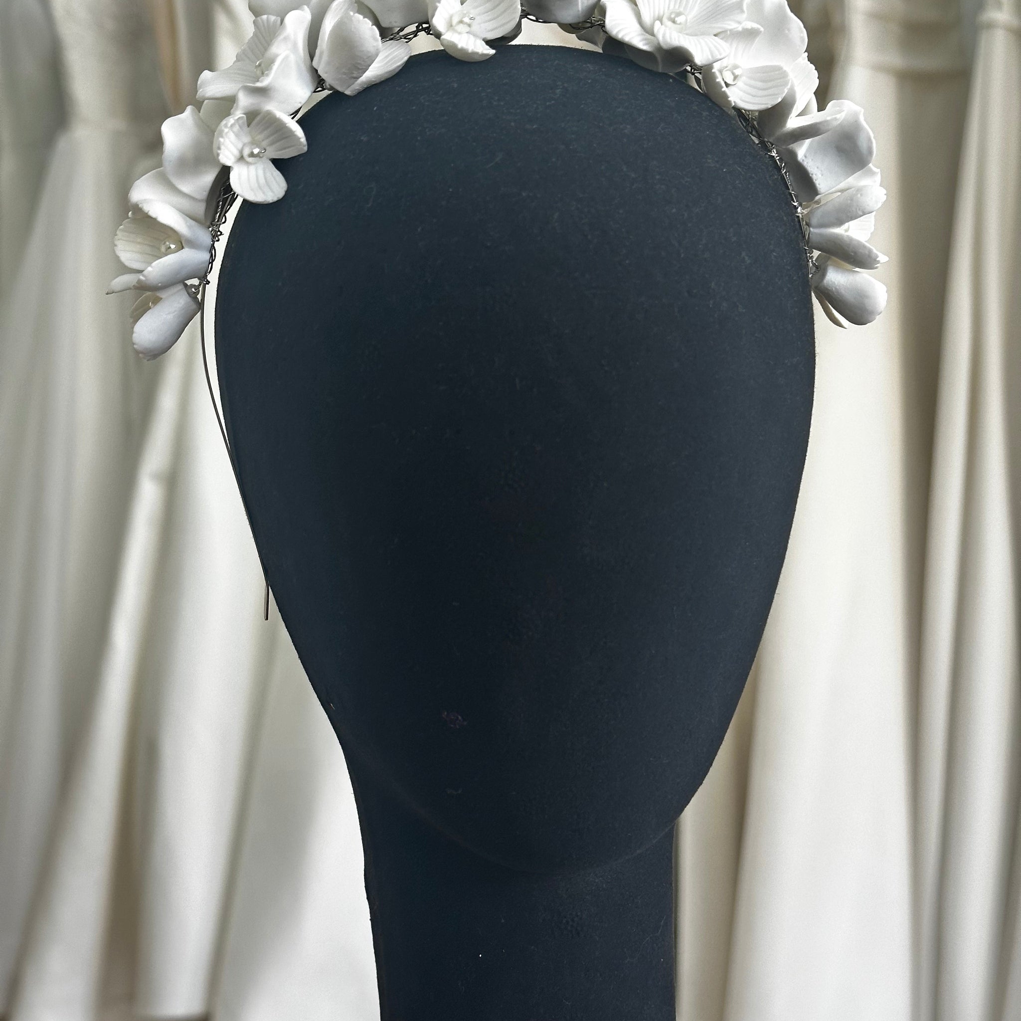 Clay Flowers and Pearls Silver Headband - HANDMADE