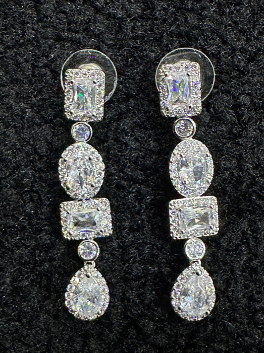 Rectangle/Oval Crystal Long Drop Earrings