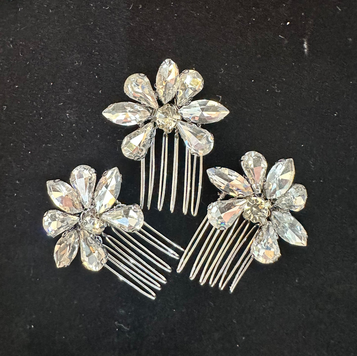 Silver Crystal Mini Hair Comb Set of 3 HANDMADE