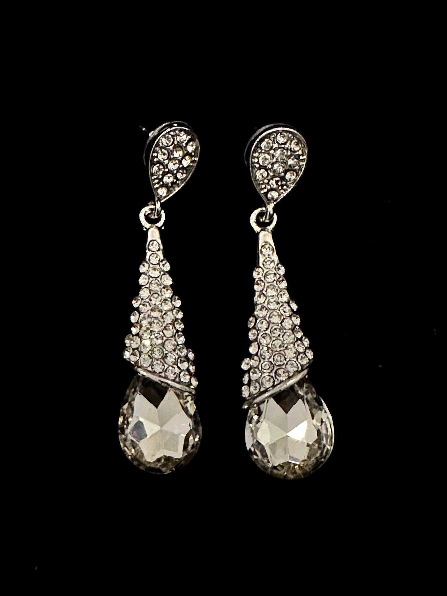 Smoky Grey Long Crystal Earrings