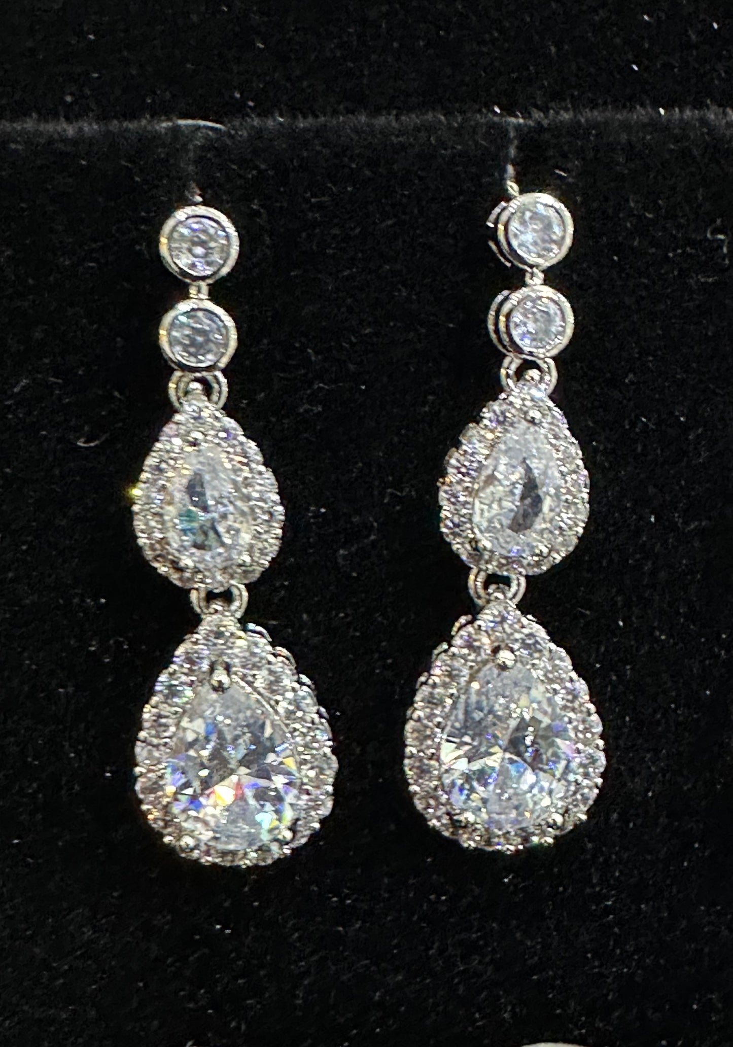 Double Crystal Silver Drop Earrings