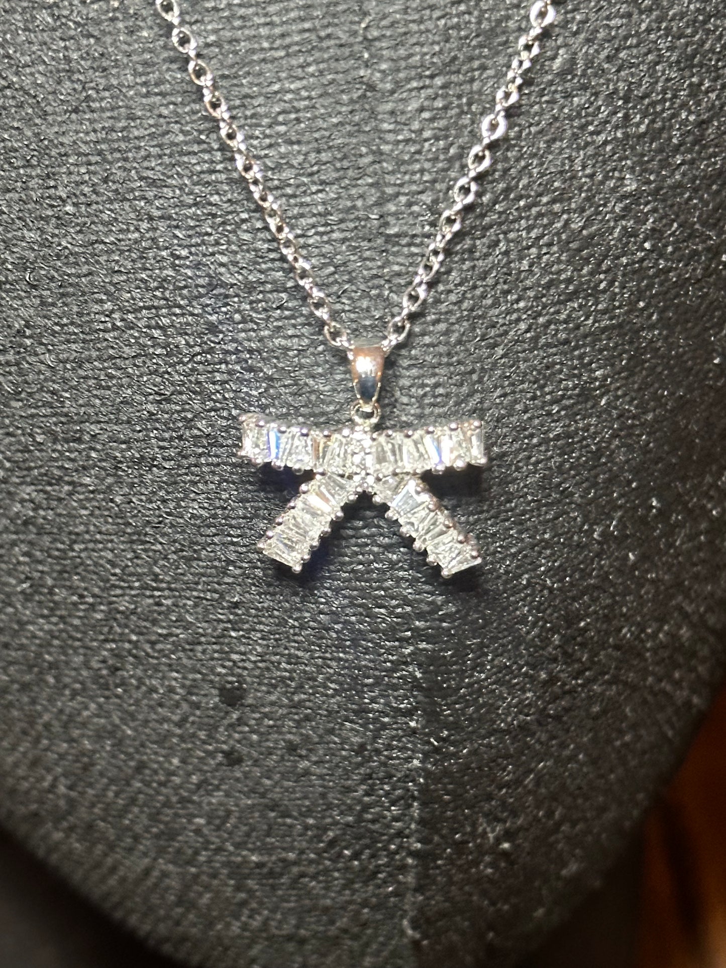 Crystal Baguette Setting Bow Necklace